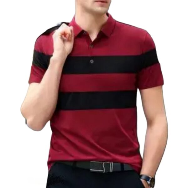 Men Checkered-Solid Polo Neck, Black & Maroon Cotton Blend Tshirt