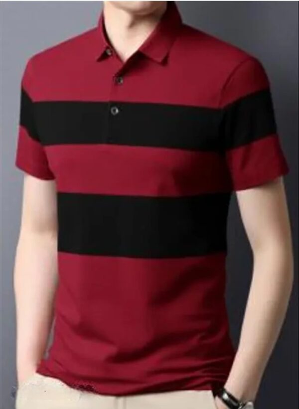 Men Checkered-Solid Polo Neck, Black & Maroon Cotton Blend Tshirt - Image 5