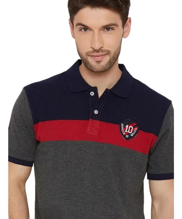Wood Men's Half Sleeves Polo Neck Striper T-shirt  Fabric : Cotton Blend