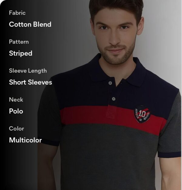 Wood Men's Half Sleeves Polo Neck Striper T-shirt  Fabric : Cotton Blend - Image 5