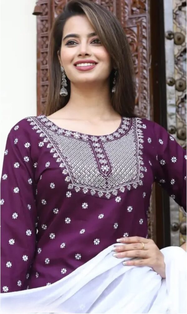 RAYON NECK EMROIDERY 3 PC SUIT FOR WOMAN FASHION - Image 3