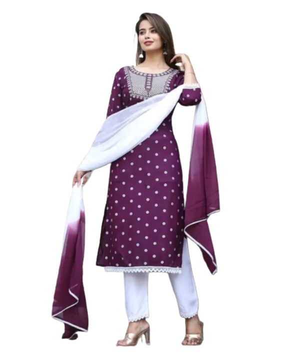 RAYON NECK EMROIDERY 3 PC SUIT FOR WOMAN FASHION