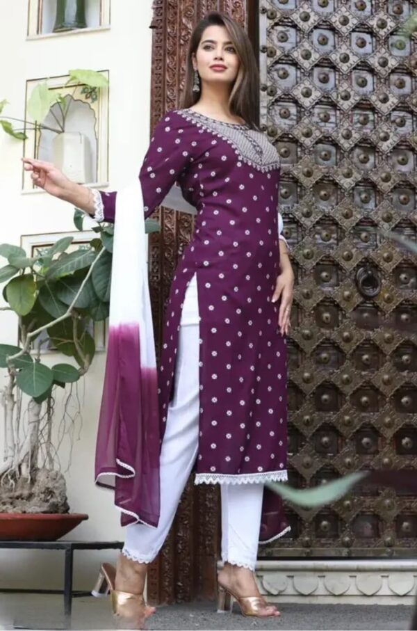 RAYON NECK EMROIDERY 3 PC SUIT FOR WOMAN FASHION - Image 4