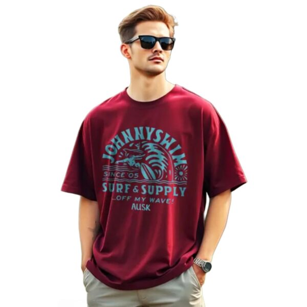 Men Tshirt with Half Sleeve Printed Down Shoulder Oversized T-shirt