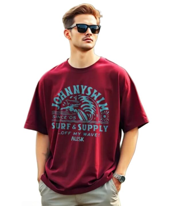 Men Tshirt with Half Sleeve Printed Down Shoulder Oversized T-shirt