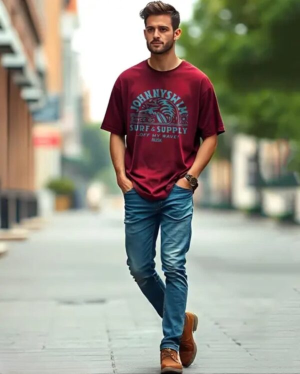 Men Tshirt with Half Sleeve Printed Down Shoulder Oversized T-shirt - Image 3