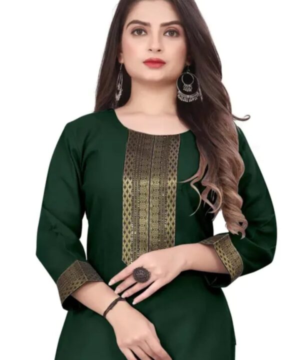 Desigener Kurtis New Collection Plain Cotton Golden Lace Border Pattern Casual Kurta for Girls & Women
