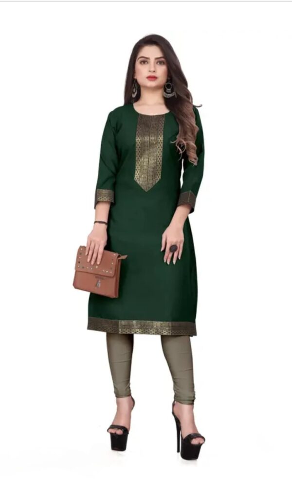 Desigener Kurtis New Collection Plain Cotton Golden Lace Border Pattern Casual Kurta for Girls & Women - Image 2