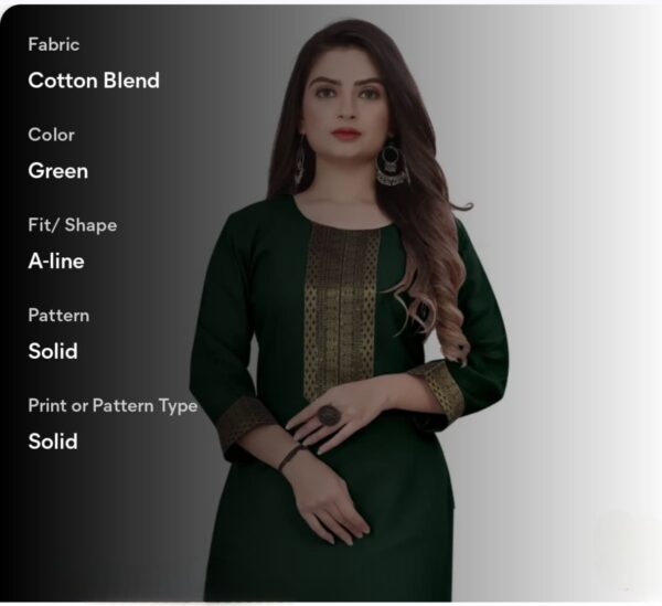 Desigener Kurtis New Collection Plain Cotton Golden Lace Border Pattern Casual Kurta for Girls & Women - Image 4