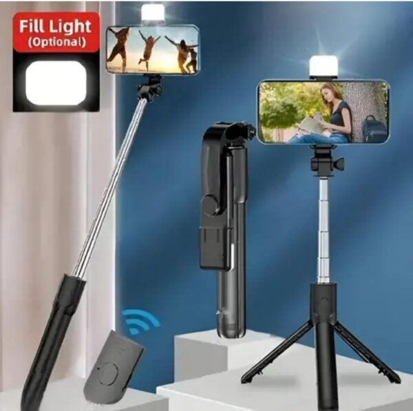 Portable Selfie Stick Tripod with Bluetooth Remote, Tripod Stand, Multifunctional Selfie Stick with Extendable Aluminium Monopod, 360 deg Rotation Phone Holder, Adjustable Grip Tripod Bluetooth Selfie Stick (Black, Remote Included) - Image 2