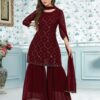 Women's Georgette Sharara Kurta Set - Brown