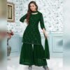 Women's Georgette Sharara Kurta Set - Green