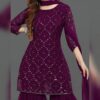 Women's Georgette Sharara Kurta Set - Plum Purple