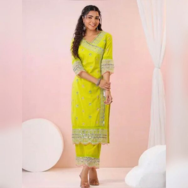 Wedding Kurta Set Women Heavy Kurta Set Chanderi Silk Kurti Set - Image 2