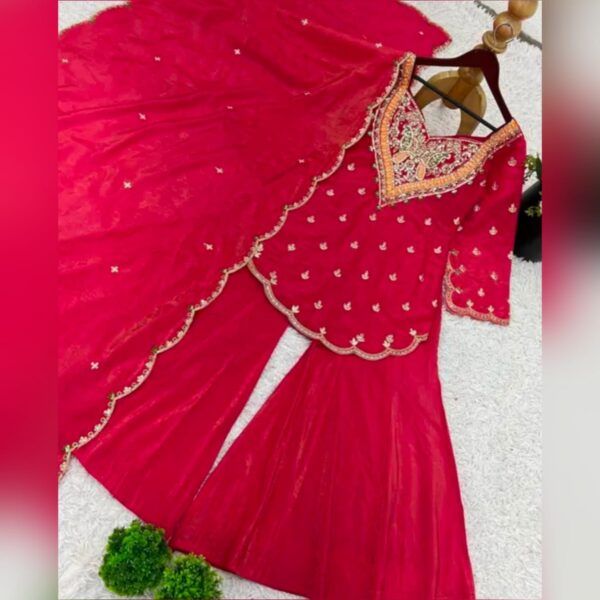 Heavy Chinon Silk With Heavy Embroidery Work with Rivet Work Dupatta with Embroidery |Full Sleeves with Intricate Embroidery |Comfortable Micro Cotton Inner |Traditional Attire |Stylish Work |Sophisticated Ethnic Wear for Women - Image 3