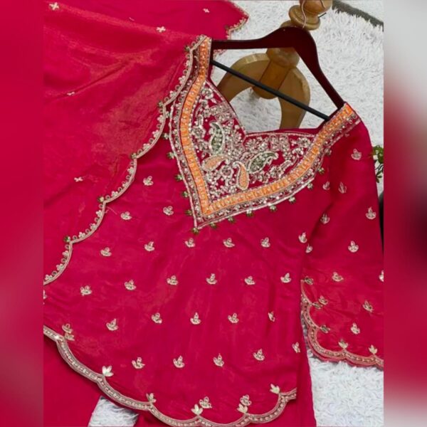 Heavy Chinon Silk With Heavy Embroidery Work with Rivet Work Dupatta with Embroidery |Full Sleeves with Intricate Embroidery |Comfortable Micro Cotton Inner |Traditional Attire |Stylish Work |Sophisticated Ethnic Wear for Women - Image 2