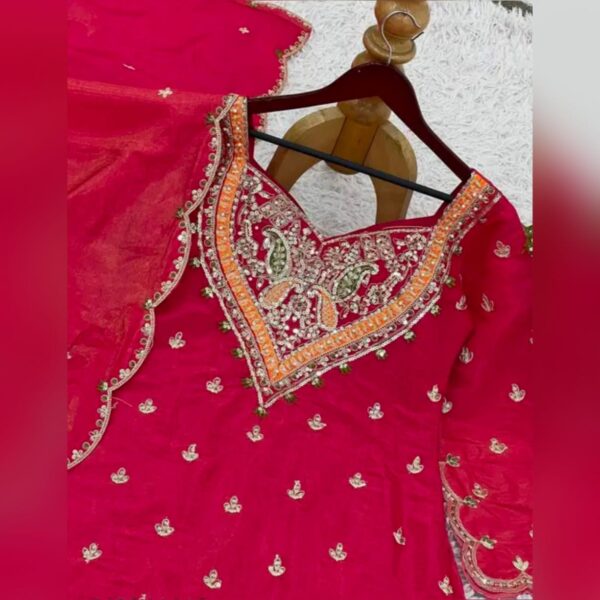 Heavy Chinon Silk With Heavy Embroidery Work with Rivet Work Dupatta with Embroidery |Full Sleeves with Intricate Embroidery |Comfortable Micro Cotton Inner |Traditional Attire |Stylish Work |Sophisticated Ethnic Wear for Women - Image 4