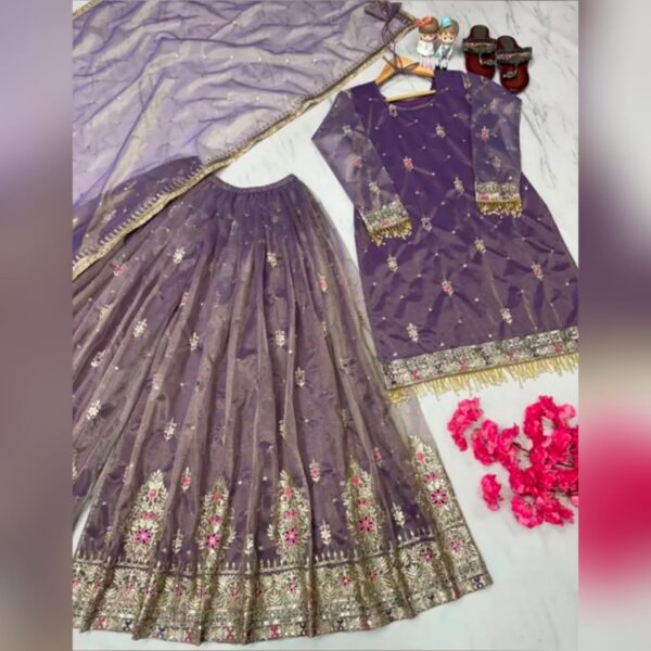New Designer Party Wear Look Stylish Net Stitched Suit Kurti Set For Women - Image 2