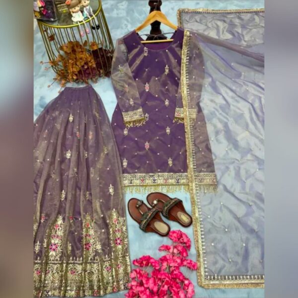 New Designer Party Wear Look Stylish Net Stitched Suit Kurti Set For Women - Image 4