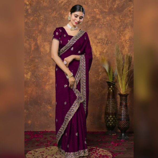 Women's Embroidered Fancy Saree Wine saree Saree Fabric: Chinon - Image 2