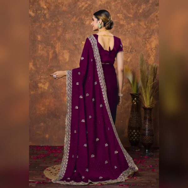 Women's Embroidered Fancy Saree Wine saree Saree Fabric: Chinon - Image 3