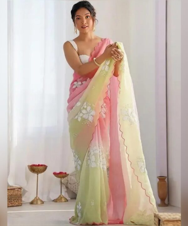 DESIGNER SAREE WITH VERY SOFT AND SHINY FABRIC SEQUANCE WORK AND UNSTICHED BLOUSE 