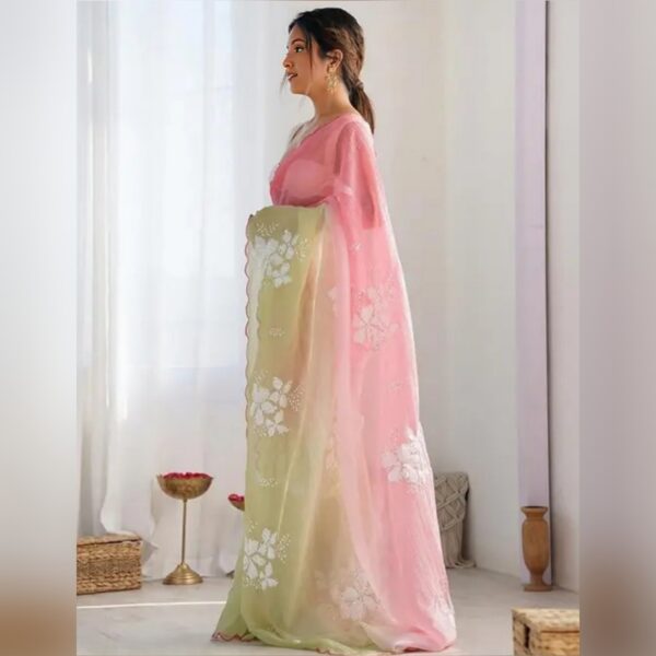 DESIGNER SAREE WITH VERY SOFT AND SHINY FABRIC SEQUANCE WORK AND UNSTICHED BLOUSE  - Image 3