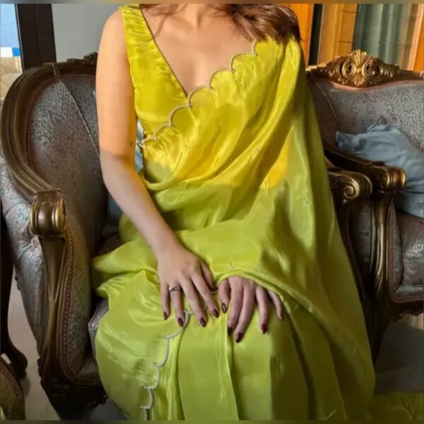 DESIGNER NEON COLOR SAREEE WITH MOTI WORK - Image 3