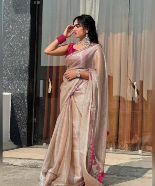 Trendy Pink Jimi Choo Saree With Embroidery Lace Border