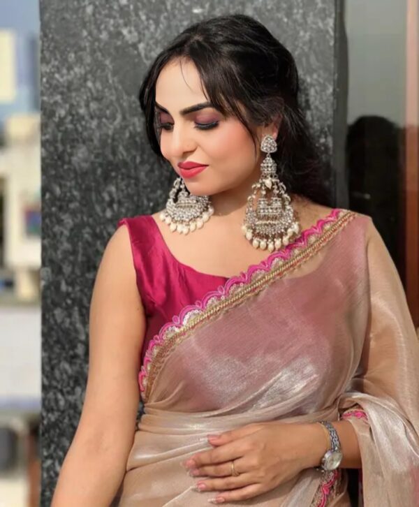 Trendy Pink Jimi Choo Saree With Embroidery Lace Border - Image 3