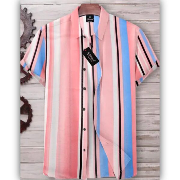 Men Regular Pink & Blue Trend Printed Shirt | Striped Pattern Shirt