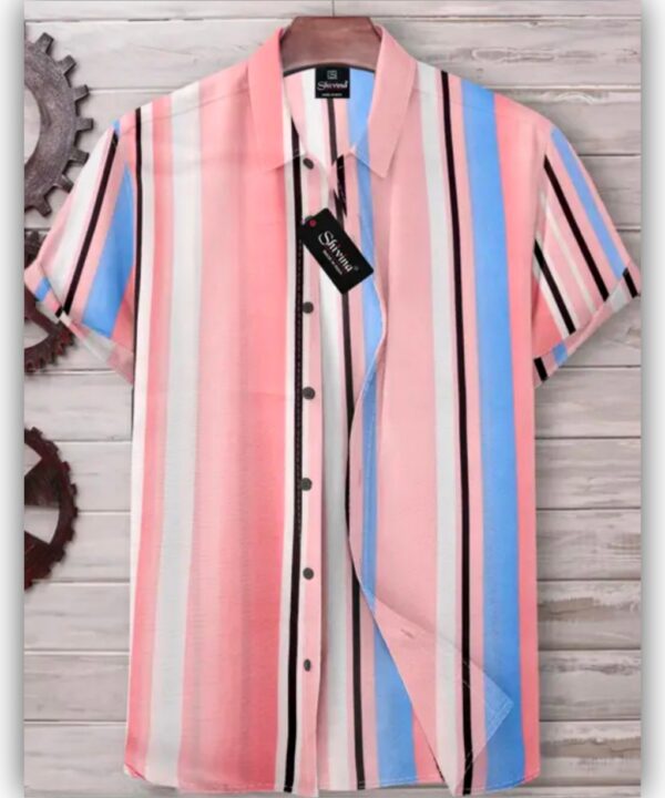 Men Regular Pink & Blue Trend Printed Shirt | Striped Pattern Shirt