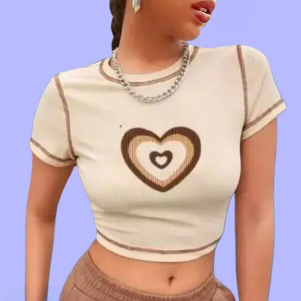 RIBBED CROP TOP HALF SLEEVE PRINTED WOMEN TOP 