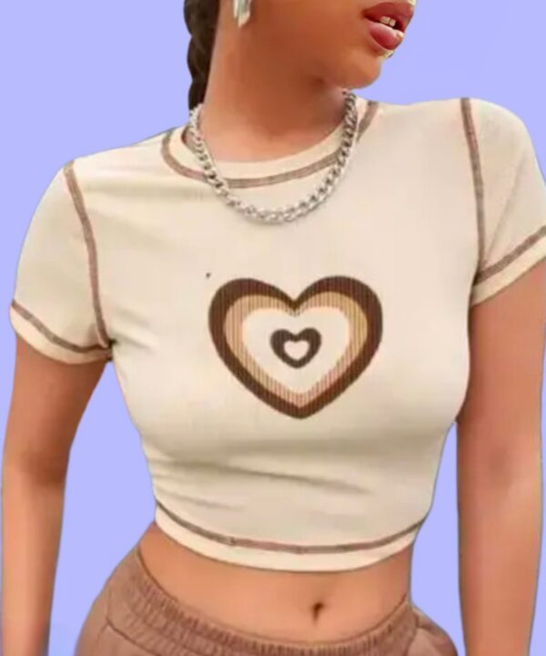 RIBBED CROP TOP HALF SLEEVE PRINTED WOMEN TOP 