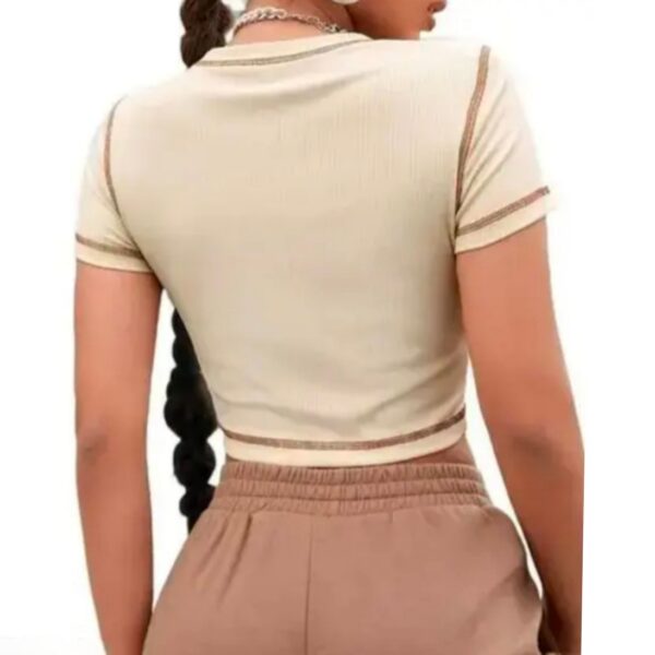 RIBBED CROP TOP HALF SLEEVE PRINTED WOMEN TOP  - Image 2