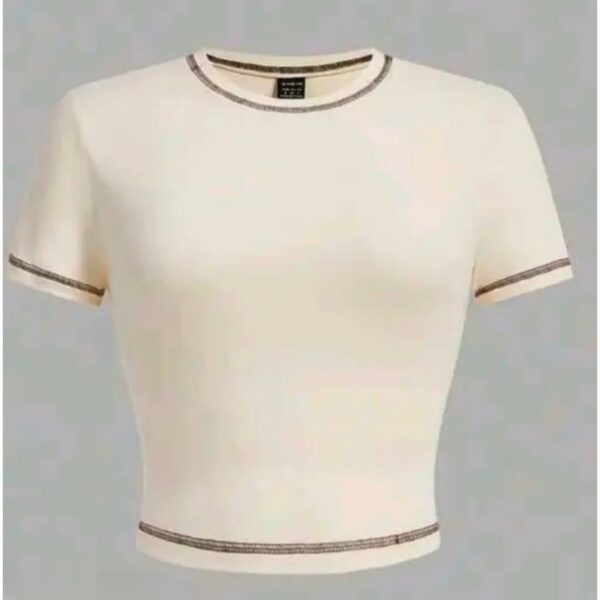RIBBED CROP TOP HALF SLEEVE PRINTED WOMEN TOP  - Image 3