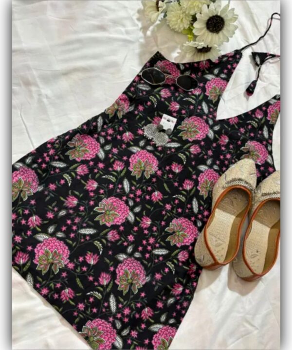 Trendy Rose Printed Black Short Kurtis