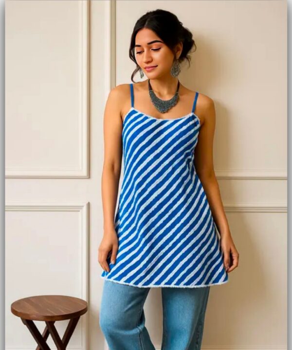 Blue lehriya short kurti | Sleeveless Top for women & girls 