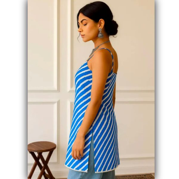 Blue lehriya short kurti | Sleeveless Top for women & girls  - Image 3