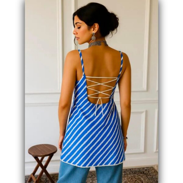 Blue lehriya short kurti | Sleeveless Top for women & girls  - Image 2