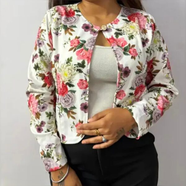 Women's Floral Print Shrug Jacket – Lightweight Long Sleeve Open Front Blazer for Office & Casual Wear