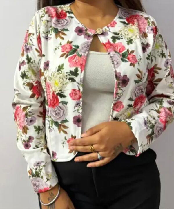 Women's Floral Print Shrug Jacket – Lightweight Long Sleeve Open Front Blazer for Office & Casual Wear