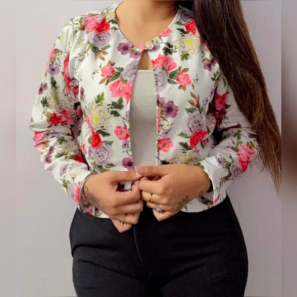 Women's Floral Print Shrug Jacket – Lightweight Long Sleeve Open Front Blazer for Office & Casual Wear - Image 4