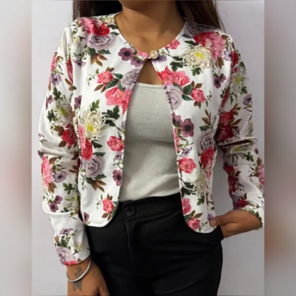 Women's Floral Print Shrug Jacket – Lightweight Long Sleeve Open Front Blazer for Office & Casual Wear - Image 3