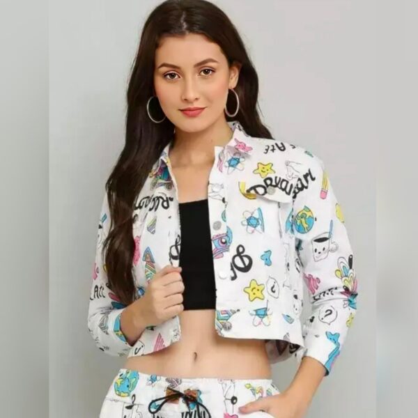 Denim Long Sleeves Printed printed jacket for women Pack Of One/ Women Denim Outer Wear