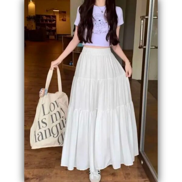 White Long Tiered stylish Trendy skirt  - Image 4