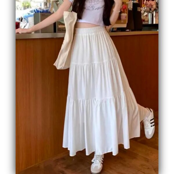 White Long Tiered stylish Trendy skirt 