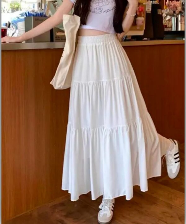 White Long Tiered stylish Trendy skirt 