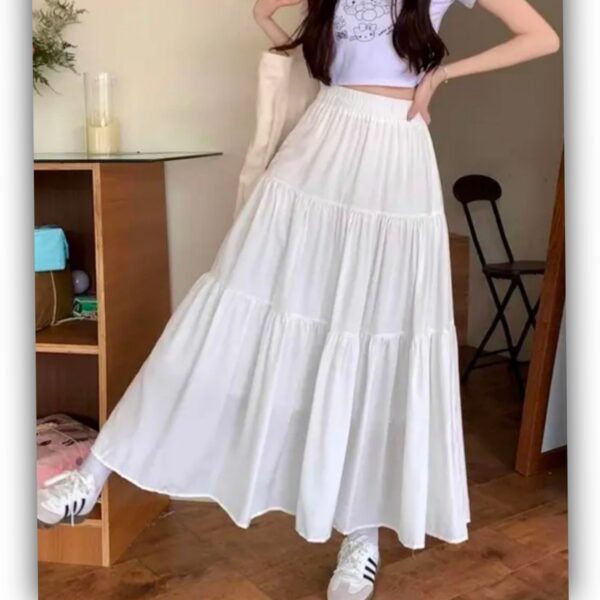 White Long Tiered stylish Trendy skirt  - Image 2