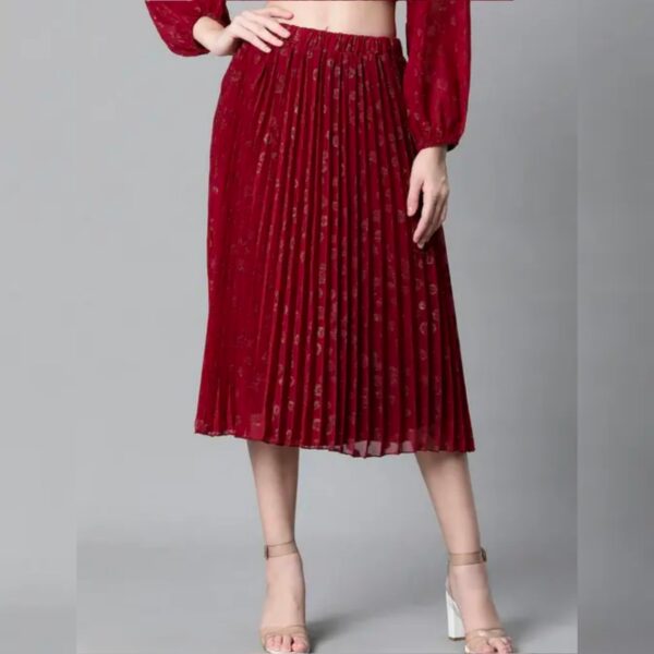 Oxolloxo Self Design Regular Fit Maroon Women Polyester Skirt - Image 3